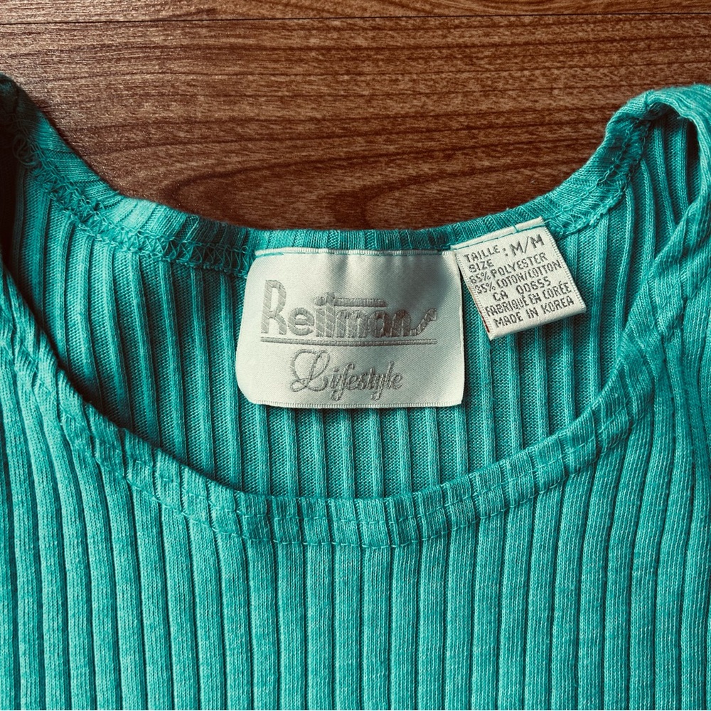 4/$15 Reitmans aqua t-shirt ribbed top - Picture 2 of 6